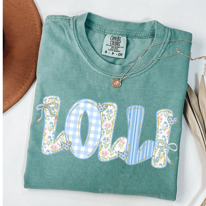 Vintage Floral Lolli Tee - Coquette Blue Gingham Grandma Shirt -Grandma Birthday Present