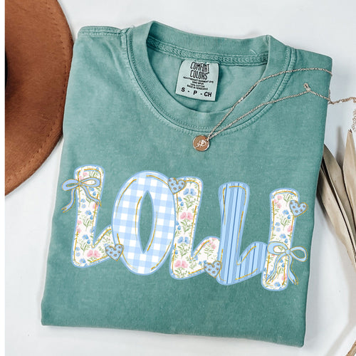 Vintage Floral Lolli Tee - Coquette Blue Gingham Grandma Shirt -Grandma Birthday Present