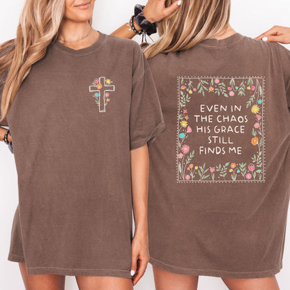 His Grace Finds Me Shirt, Boho Christian Tee, Faith Based Tee, Religious Gift for Her, Church Group Shirt, Bible Study Tee, Jesus Lover Tee