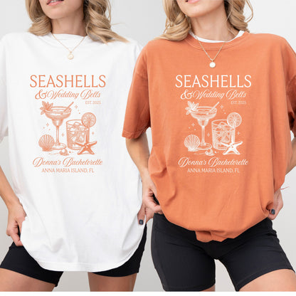 Seashells and Wedding Bells Beach Bachelorette Shirt, Beach Seashell Shirt, Custom Bachelorette Shirts, Comfort Colors Beach Cover up shirt
