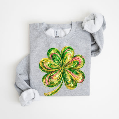 Retro Shamrock Sweatshirt, Womens Lucky Clover Crewneck, St Patrick’s Day Irish Sweatshirt, Four Leaf Clover Pullover, Irish Lucky Hoodie