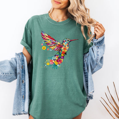 Colorful Hummingbird Shirt ,Floral Bird Graphic Tee, Boho Nature Lover Gift, Wildflower Hummingbird Tee ,Vibrant Bird Shirt