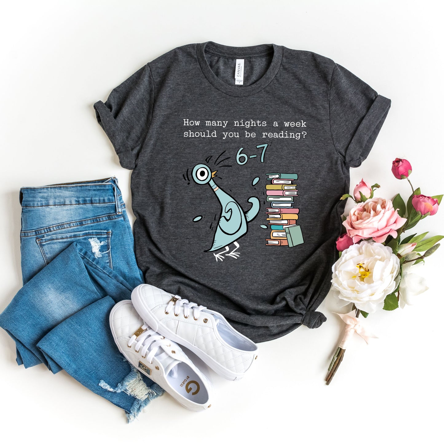 Pigeon 6-7 Reading Shirt, Book Lover Librarian Tee