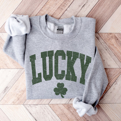 Lucky Shamrock Sweatshirt – Vintage Style Lucky Crewneck, St. Patrick’s Day Unisex  Hoodie