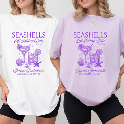 Seashells and Wedding Bells Beach Bachelorette Shirt, Beach Seashell Shirt, Custom Bachelorette Shirts, Comfort Colors Beach Cover up shirt
