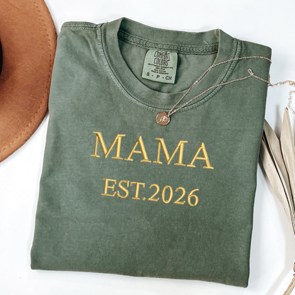 Embroidered Mama T Shirt, Mama Embroidery Tee, Mom Life Shirt, New Mom Gift, Mother’s Day Gift, Pregnancy Announcement