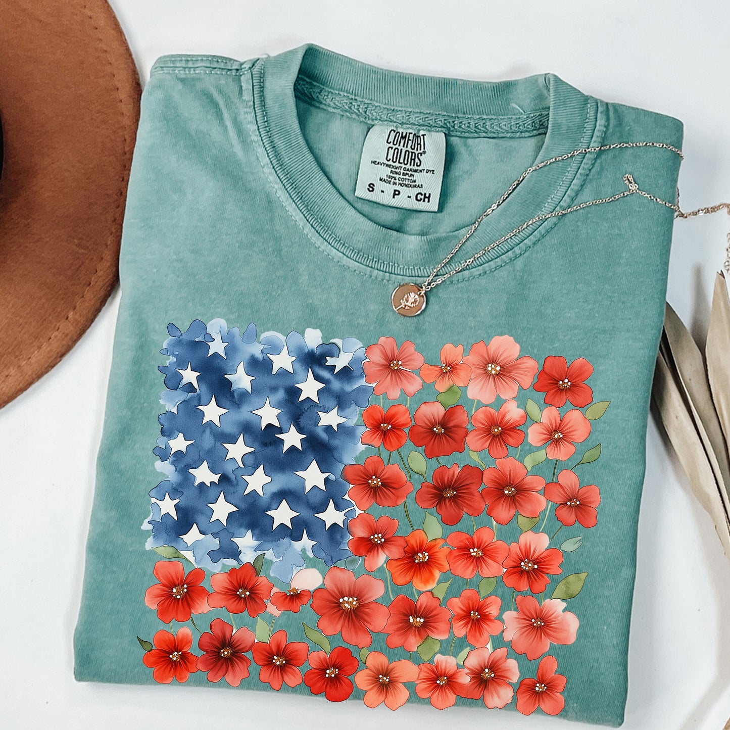 Patriotic Floral Shirt,  USA 250th Anniversary Tee, Floral American Flag Shirt, Watercolor Poppy 4th of July Shirt