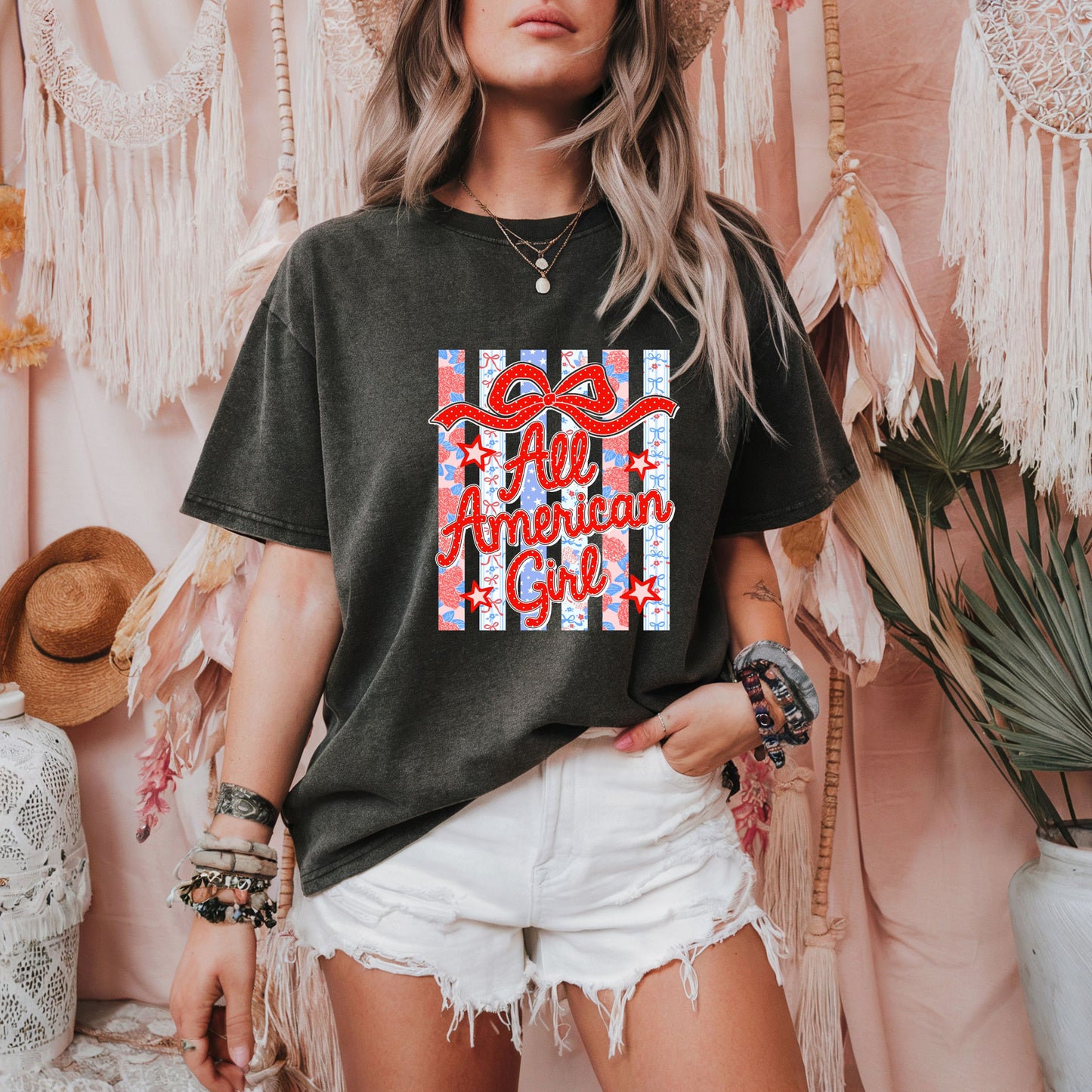 All American Girl Retro Striped Shirt, Coquette USA Patriotic Tee