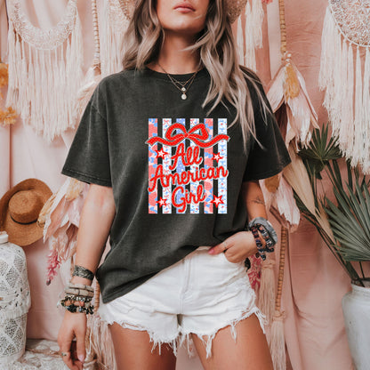 All American Girl Retro Striped Shirt, Coquette USA Patriotic Tee