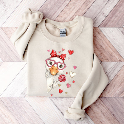 Retro Valentine's Day Sweet Goose Sweatshirt, Funny Valentine Goose Hoodie, Pink Coquette Valentine Sweater, XoXo Be Mine Sweatshirt