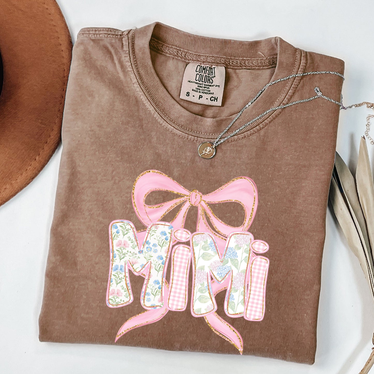 Floral Mimi Shirt , Grandma Spring Tee, Trendy Grammy Tshirt ,Women's Flower Mimi Shirt, New Grandma Announcement. ,Blue Pink Bow Shirt