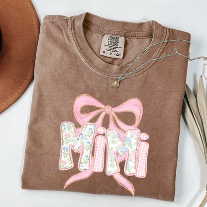Floral Mimi Shirt , Grandma Spring Tee, Trendy Grammy Tshirt ,Women's Flower Mimi Shirt, New Grandma Announcement. ,Blue Pink Bow Shirt