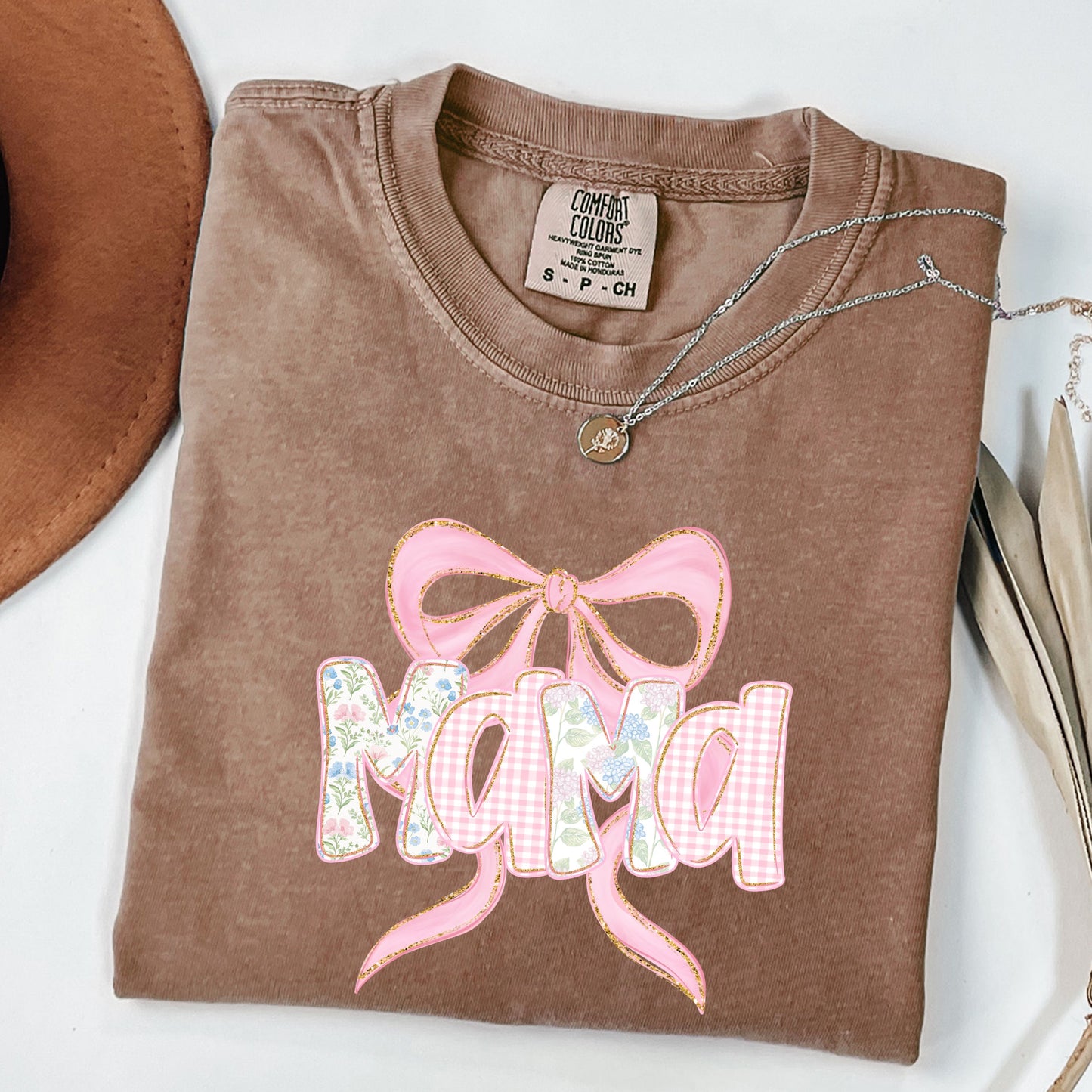 Floral Mama Shirt , Mom Spring Tee ,Trendy Mom Tshirt, Women's Flower Mama Shirt ,Pregnancy Reveal Gift ,Blue Pink Bow Shirt