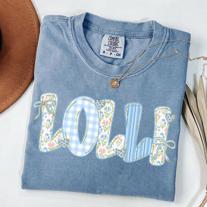 Vintage Floral Lolli Tee - Coquette Blue Gingham Grandma Shirt -Grandma Birthday Present
