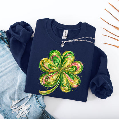 Retro Shamrock Sweatshirt, Womens Lucky Clover Crewneck, St Patrick’s Day Irish Sweatshirt, Four Leaf Clover Pullover, Irish Lucky Hoodie