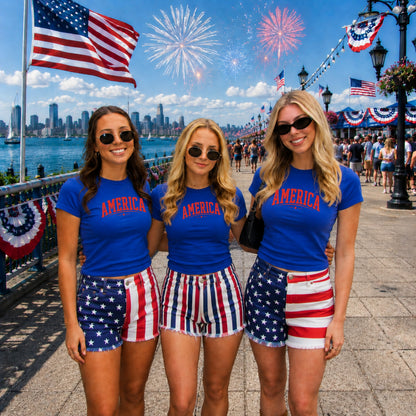 250th Anniversary Shirt, America Shirt, 4th of July Shirt, USA Patriotic Tee, Royal Blue Baby Tee, Summer Americana Top, Fireworks Party Tee
