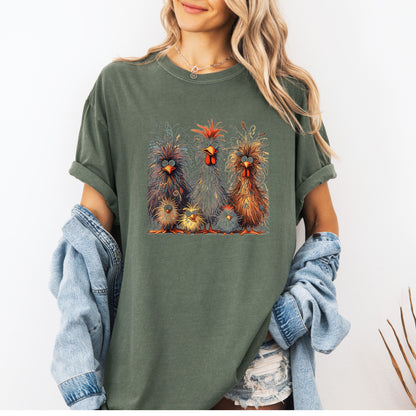 Crazy Chicken Family T-Shirt, Eagerlys Colorful Funny Chicken Art, Farm Life Tee, Gift for Chicken Lover,Messy Hair Don't Care Chicken Shirt