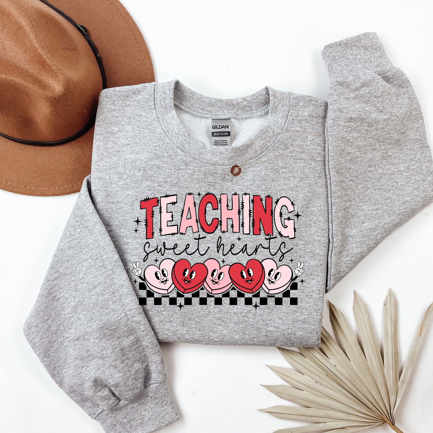 Retro Teacher Valentine’s Day Sweatshirt - Teaching Sweethearts Groovy Hearts Pullover