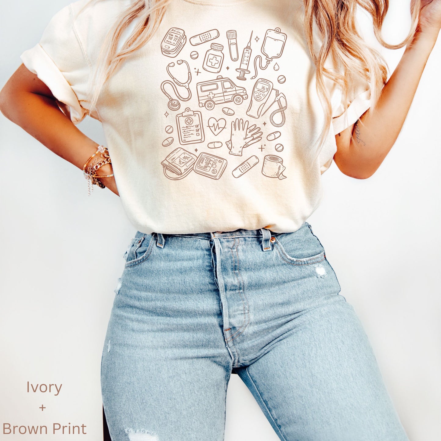 Medical Doodles Shirt, Hand Drawn Doodle Sweatshirt, Healthcare, RN, Nursing, Doctor Gift, Whimsical Minimalist Medical School Student Shirt