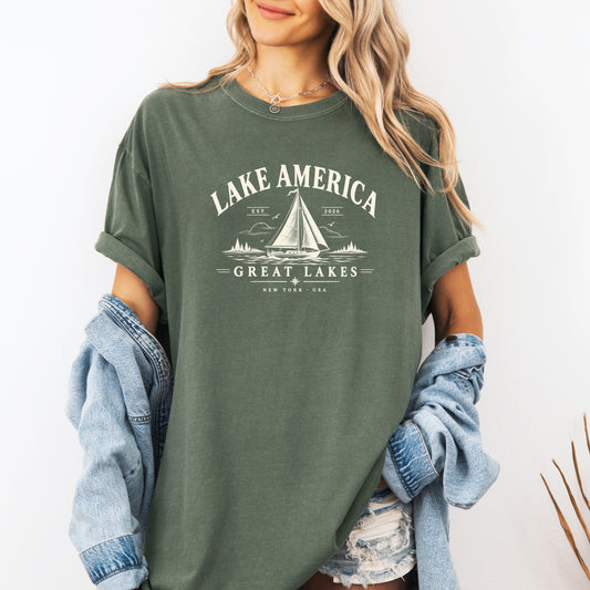 Lake America Est 2026 Great Lake Shirt,  Vintage Nautical Sailing Tee, New York USA Comfort Colors® T-Shirt, Patriotic Lake Gift