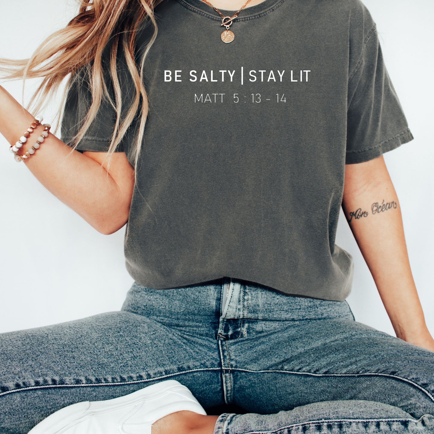 Be Salty | Stay Lit - Unisex Bible Verse T-Shirt (Matthew 5:13-14) | Salt and Light Christian T-Shirt | Unisex Comfort Colors Style| Bible Club Shirt