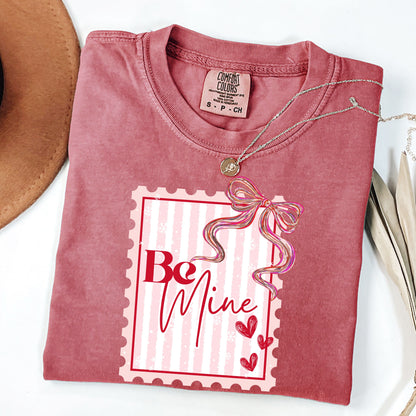 Be Mine Valentine Shirt, Coquette Bow Valentine's Day Shirt, Pink Bow Shirt, Retro Valentine Postage Stamp Tee,Cute Galentine Gift