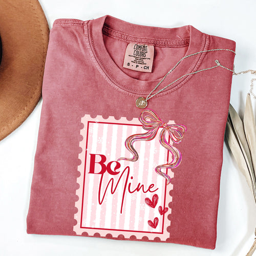 Be Mine Valentine Shirt, Coquette Bow Valentine's Day Shirt, Pink Bow Shirt, Retro Valentine Postage Stamp Tee,Cute Galentine Gift