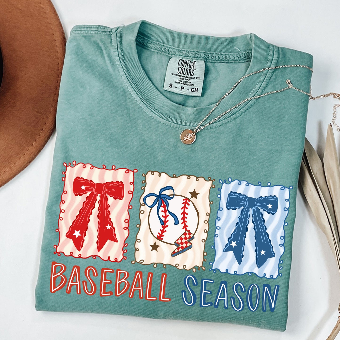 Coquette Baseball Season Comfort Colors T-Shirt | Retro Bows & Baseball Graphic Tee