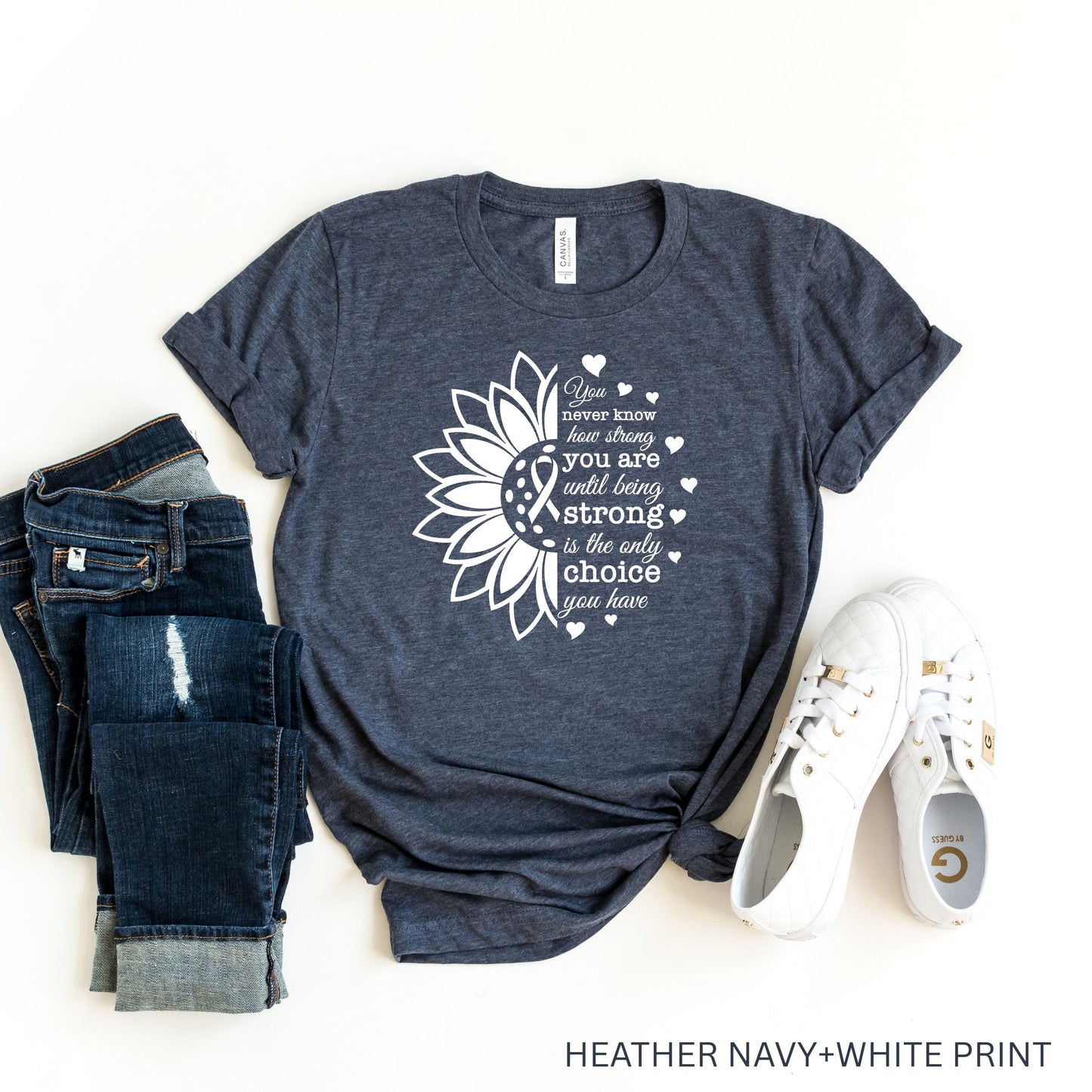 Breast Cancer Awareness T-Shirt - Pink Ribbon Sunflower Design - Strong Quote Tee -Survivor/Fighter Breast Cancer Support Gift -Pink Sunflower Breast Cancer Warrior Tee - Pink Ribbon Awareness T-Shirt