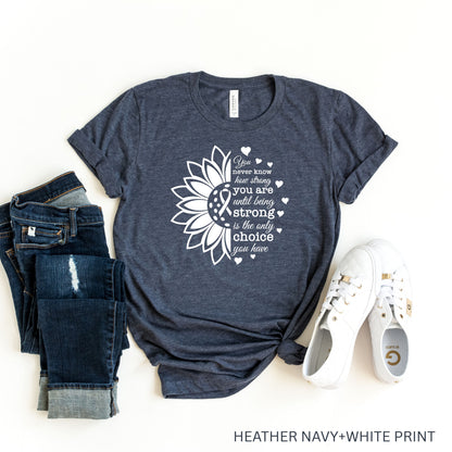 Breast Cancer Awareness T-Shirt - Pink Ribbon Sunflower Design - Strong Quote Tee -Survivor/Fighter Breast Cancer Support Gift -Pink Sunflower Breast Cancer Warrior Tee - Pink Ribbon Awareness T-Shirt