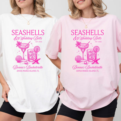 Seashells and Wedding Bells Beach Bachelorette Shirt, Beach Seashell Shirt, Custom Bachelorette Shirts, Comfort Colors Beach Cover up shirt