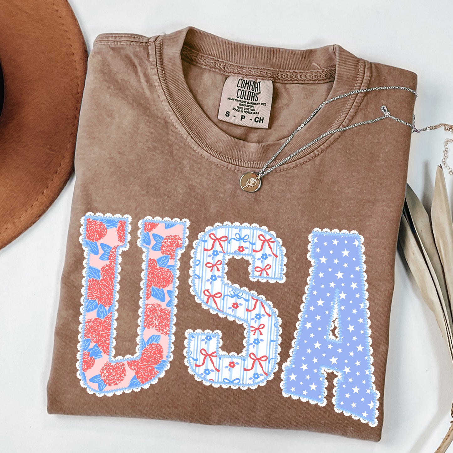 Coquette USA Shirt, Floral Gingham USA Tee, 4th of July Patriotic Tee, America T-Shirt, Fourth of July Shirts
