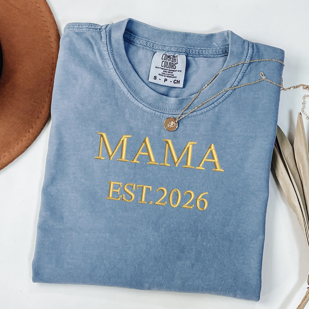 Embroidered Mama T Shirt, Mama Embroidery Tee, Mom Life Shirt, New Mom Gift, Mother’s Day Gift, Pregnancy Announcement