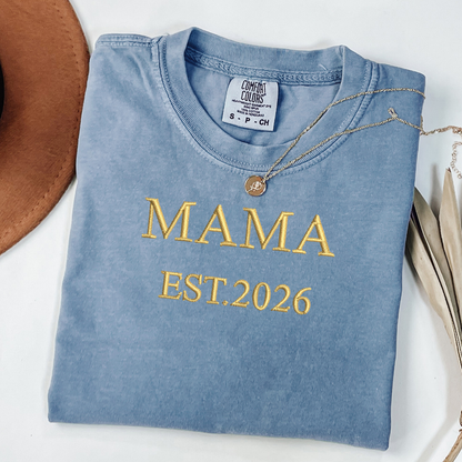 Embroidered Mama T Shirt, Mama Embroidery Tee, Mom Life Shirt, New Mom Gift, Mother’s Day Gift, Pregnancy Announcement