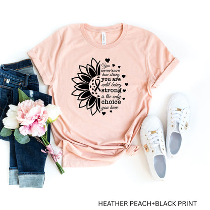 Breast Cancer Awareness T-Shirt - Pink Ribbon Sunflower Design - Strong Quote Tee -Survivor/Fighter Breast Cancer Support Gift -Pink Sunflower Breast Cancer Warrior Tee - Pink Ribbon Awareness T-Shirt