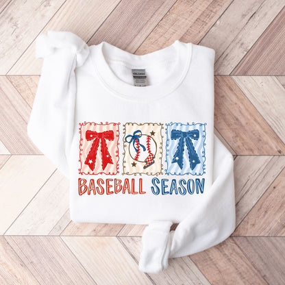 Coquette Baseball Season Crewneck Sweatshirt | Retro Bows Baseball Pullover