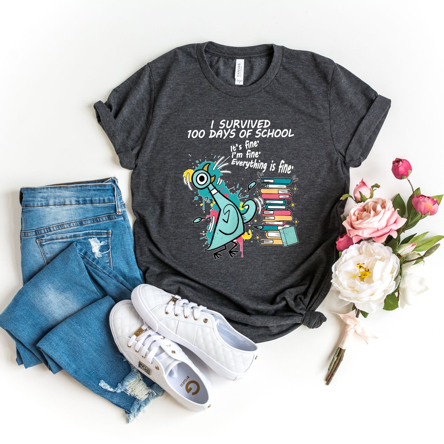 I Survived 100 Days of School Shirt – Funny Teacher & Student Tee, 100th Day of School Celebration T-Shirt