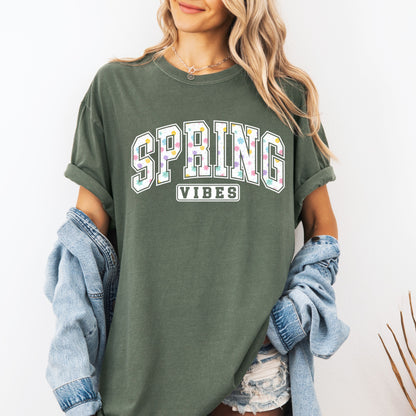 Spring Vibes Shirt, Floral Varsity T-shirt, Retro Spring Break Tee, Teacher Life Shirt, Wildflower Graphic, Teacher Gift