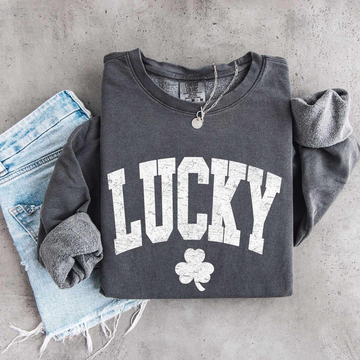 Lucky Shamrock Sweatshirt – Vintage Style St. Patrick’s Day Lucky Crewneck, Distressed Lucky Unisex Pullover