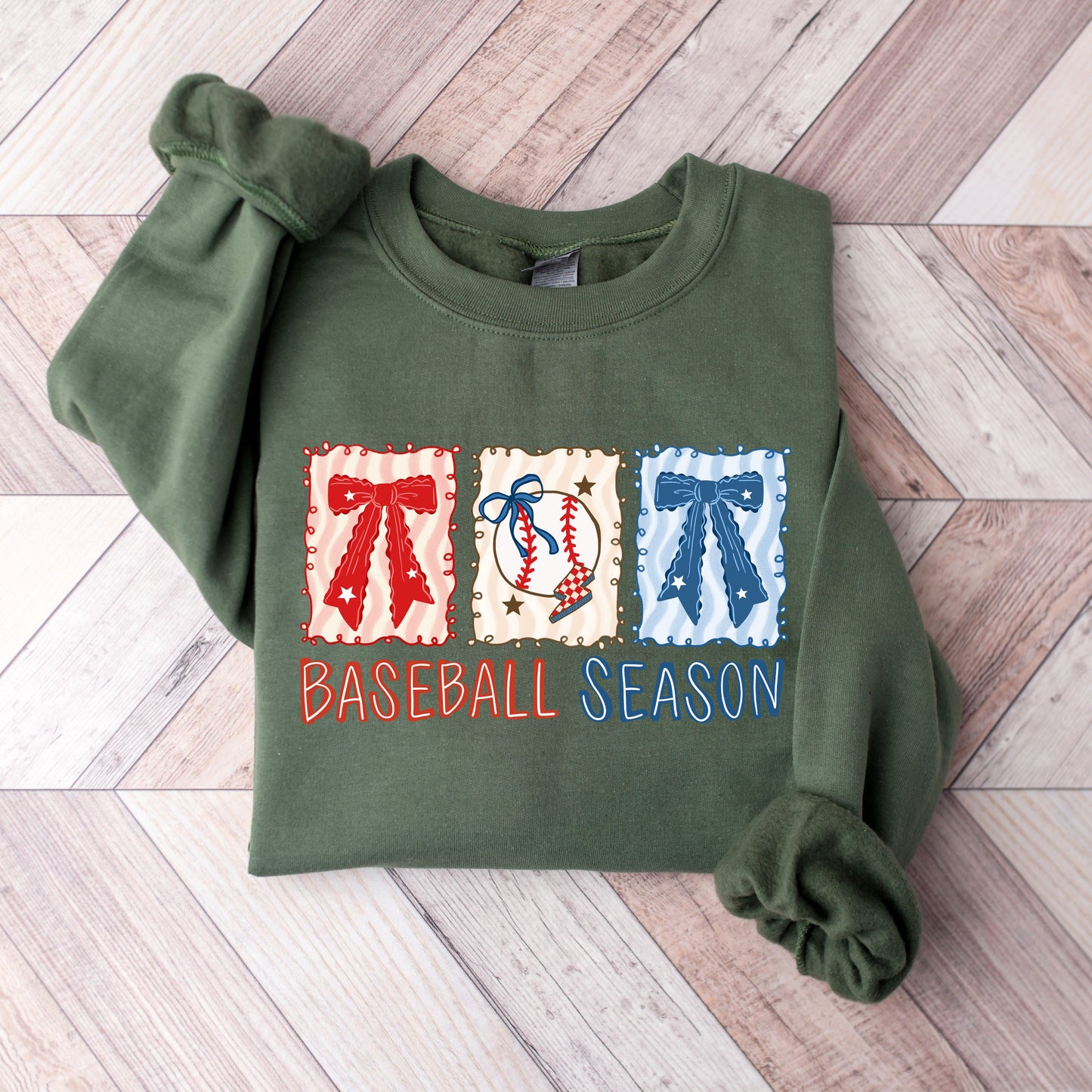 Coquette Baseball Season Crewneck Sweatshirt | Retro Bows Baseball Pullover