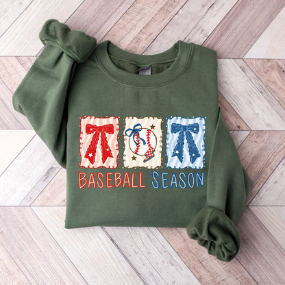 Coquette Baseball Season Crewneck Sweatshirt | Retro Bows Baseball Pullover