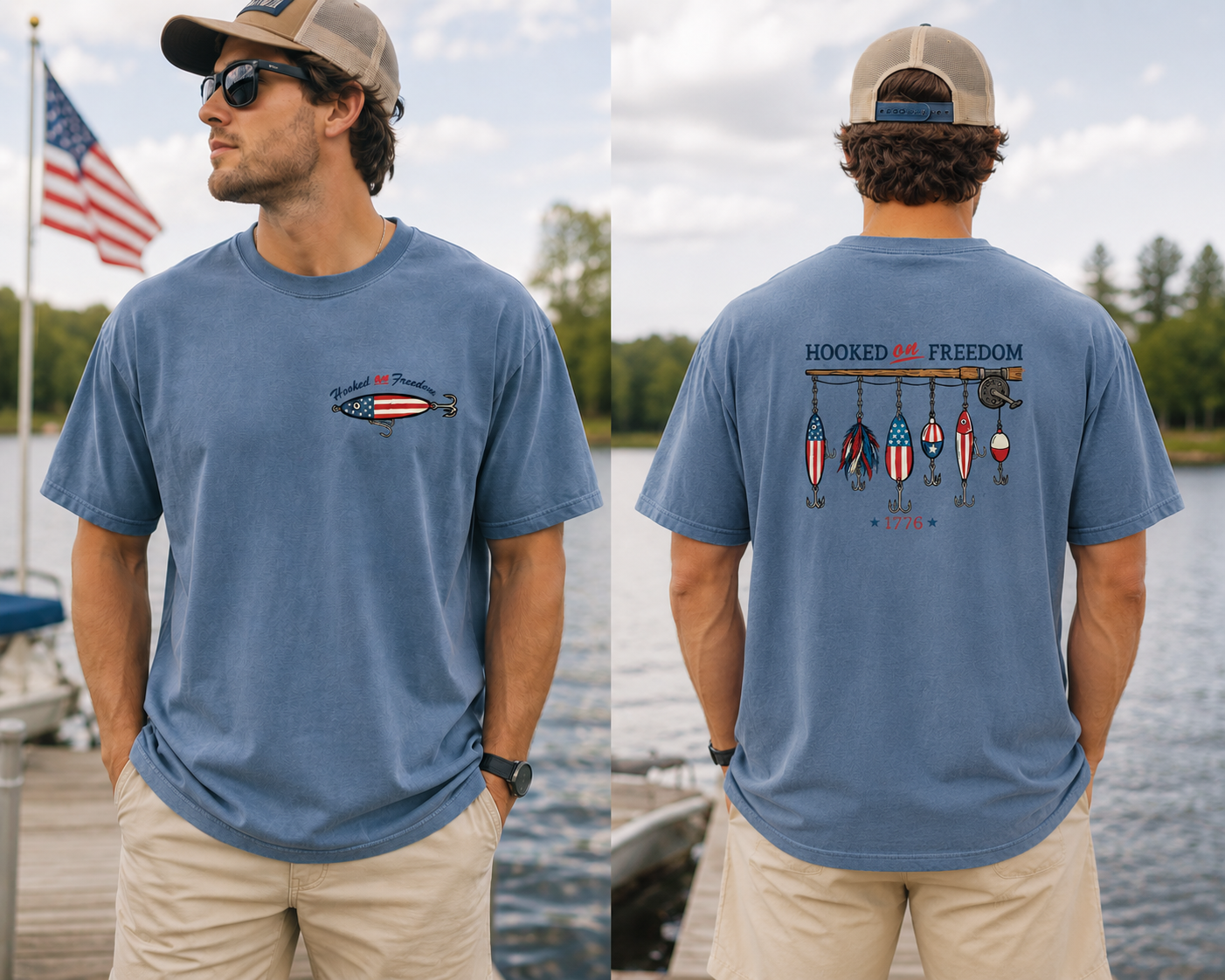 Hooked On Freedom Patriotic Fishing Shirt, Vintage USA Bass Tackle Tee