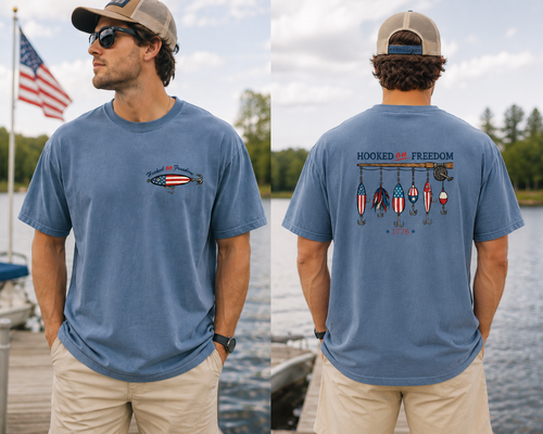 Hooked On Freedom Patriotic Fishing Shirt, Vintage USA Bass Tackle Tee