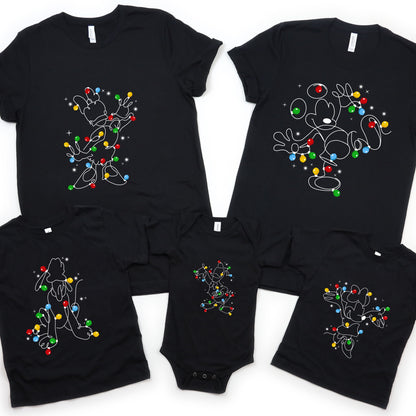 Mickey and Friends Christmas Shirt, Matching Family Christmas Shirt, Disney Christmas Lights T-Shirt, Disneyland Characters Xmas Shirt, Very Merry Xmas Holiday T-Shirt,