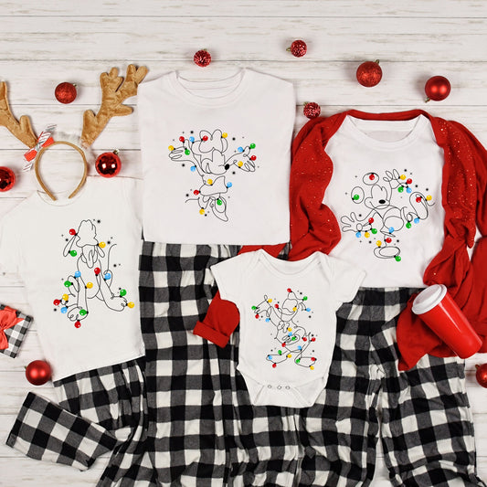 Mickey and Friends Christmas Shirt, Matching Family Christmas Shirt, Disney Christmas Lights T-Shirt, Disneyland Characters Xmas Shirt, Very Merry Xmas Holiday T-Shirt,