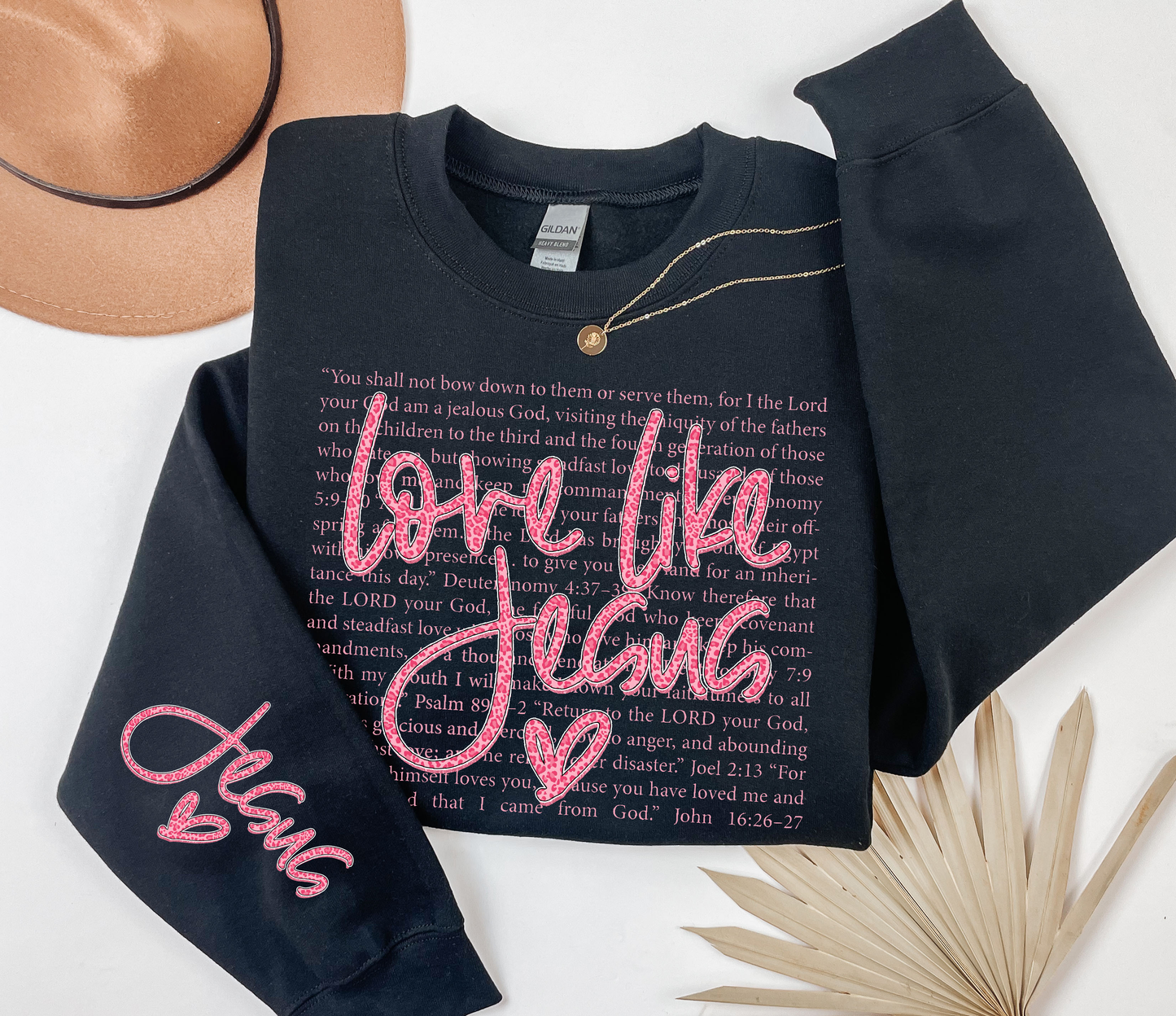 Love Like Jesus Sweatshirt, Christian Bible Verse Crewneck, Leopard Print Jesus Sleeve , Faith Apparel Gift, Aesthetic Religious Pullover