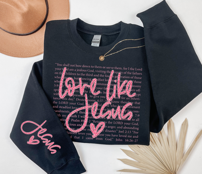 Love Like Jesus Sweatshirt, Christian Bible Verse Crewneck, Leopard Print Jesus Sleeve , Faith Apparel Gift, Aesthetic Religious Pullover
