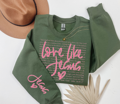 Love Like Jesus Sweatshirt, Christian Bible Verse Crewneck, Leopard Print Jesus Sleeve , Faith Apparel Gift, Aesthetic Religious Pullover