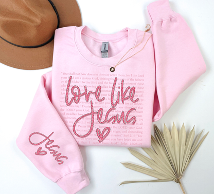 Love Like Jesus Sweatshirt, Christian Bible Verse Crewneck, Leopard Print Jesus Sleeve , Faith Apparel Gift, Aesthetic Religious Pullover