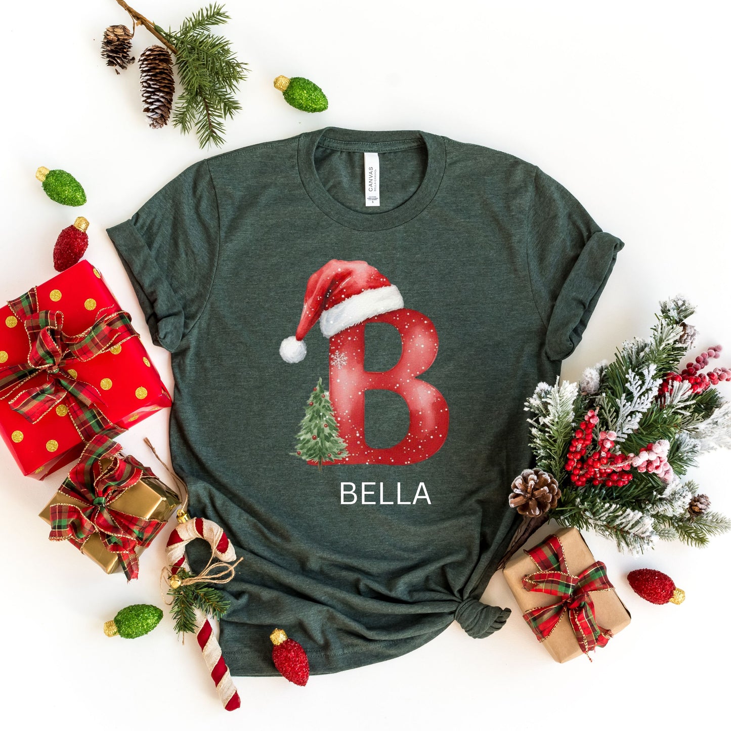 Custom Christmas Name Shirt, Family Christmas Shirt, Funny Family Xmas Pjs, Christmas Custom Letter Shirt, Personalized Christmas Family Tee